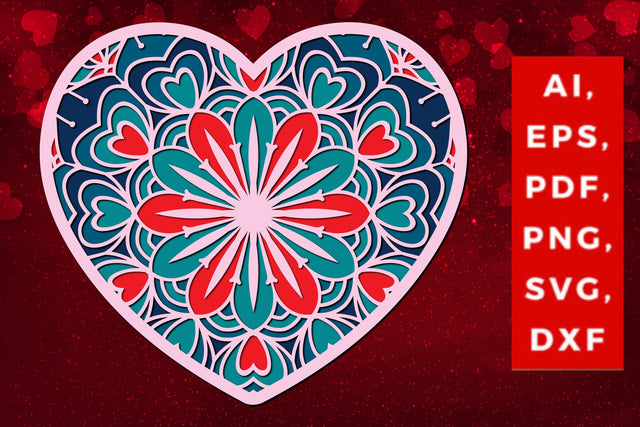 multi-layered 3D Valentine Hearts SVG, Layered Heart, 3D Heart, 3D Mandala, Heart Mandala, Valentine Card SVG, Papercut Heart, Valentine Mandala SVG MD JOYNAL ABDIN 