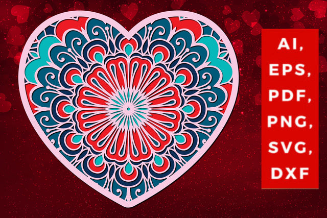 multi-layered 3D Valentine Hearts SVG, Layered Heart, 3D Heart, 3D Mandala, Heart Mandala, Valentine Card SVG, Papercut Heart, Valentine Mandala SVG MD JOYNAL ABDIN 