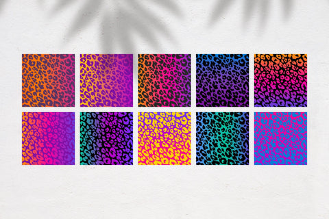 Multicolor Leopard Digital Paper. Neon Patterns Bundle Sublimation OrangeBrushStudio 