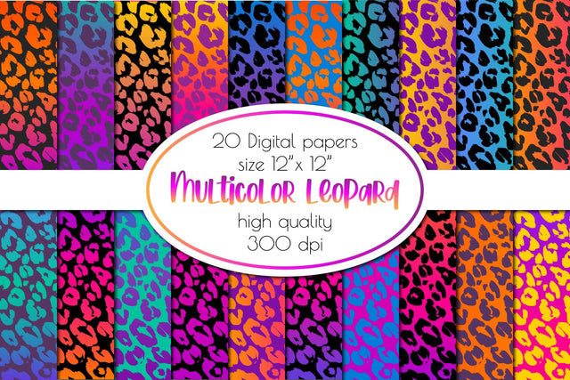 Multicolor Leopard Digital Paper. Neon Patterns Bundle Sublimation OrangeBrushStudio 