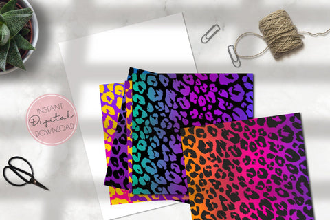 Multicolor Leopard Digital Paper. Neon Patterns Bundle Sublimation OrangeBrushStudio 
