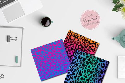 Multicolor Leopard Digital Paper. Neon Patterns Bundle Sublimation OrangeBrushStudio 