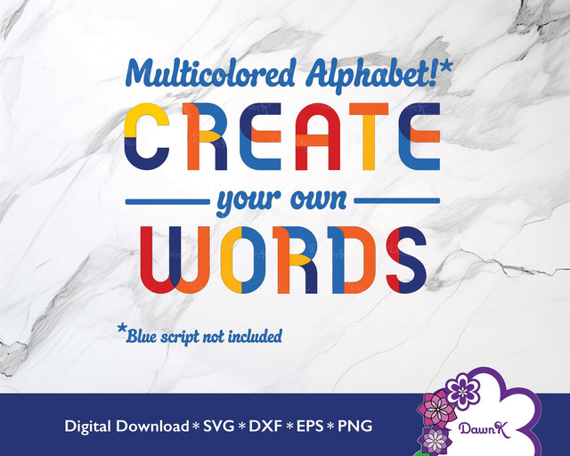 Multicolored and Layered SVG Alphabet | Red, Yellow, Blue, and Orange SVG DawnKDesigns 