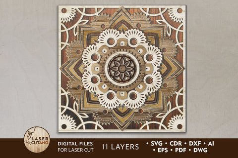 Multilayer Laser Cut Files Mandala 2, Sign SVG, 3D Designs SVG LaserCutano 