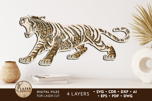 Multilayer Laser Cut Files Tiger, Mandala, SVG, 3D Designs SVG LaserCutano 
