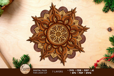 MULTILAYER MANDALA Laser Cut Files, Wall Home Decor, Multilayer Cut Files for Laser Cut Wood or Cricut, Paper Craft, Sign SVG, 3D Designs SVG LaserCutano 