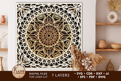 Multilayered MANDALA Paper Cut and Laser Cut Template SVG LaserCutano 