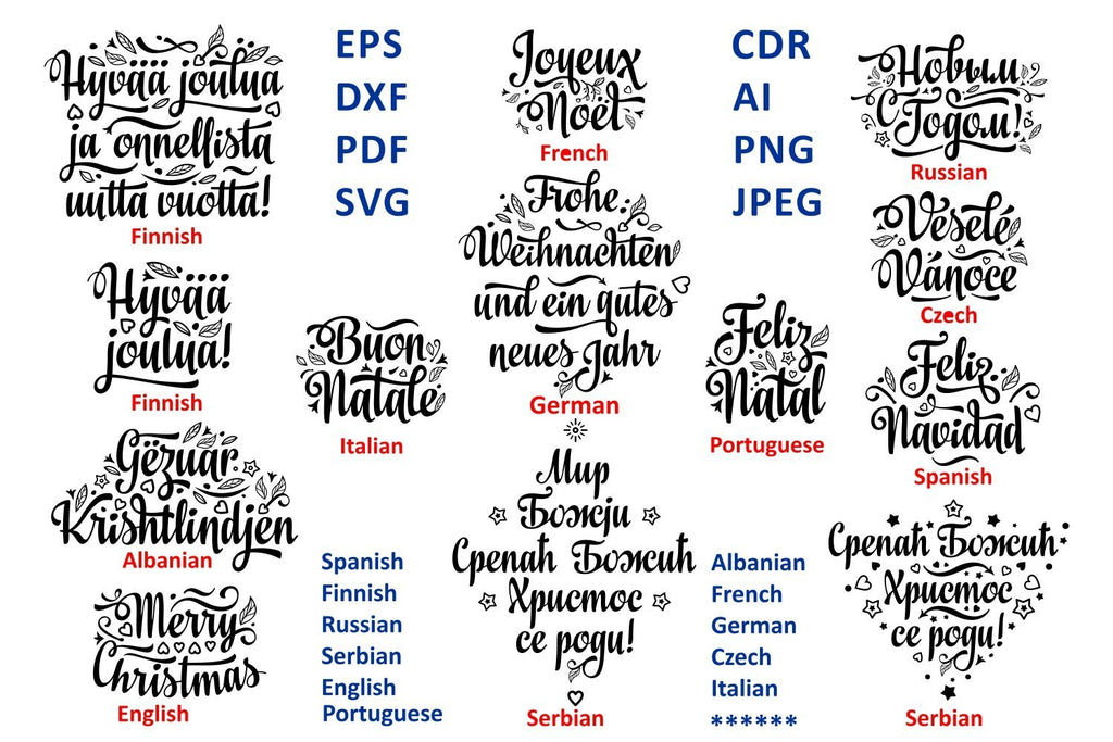 Multilingual Christmas svg Around the World Christmas SVG Bundle dxf ...