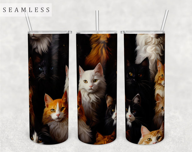 Multiple Cats Tumbler Wrap, 20oz Skinny Tumbler Sublimation Design, Seamless Cats Tumbler PNG Sublimation HappyDesignStudio 