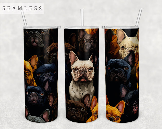 Multiple French Bulldogs Tumbler Wrap, 20oz Skinny Tumbler Sublimation Design, Seamless French Bulldog Tumbler PNG Sublimation HappyDesignStudio 