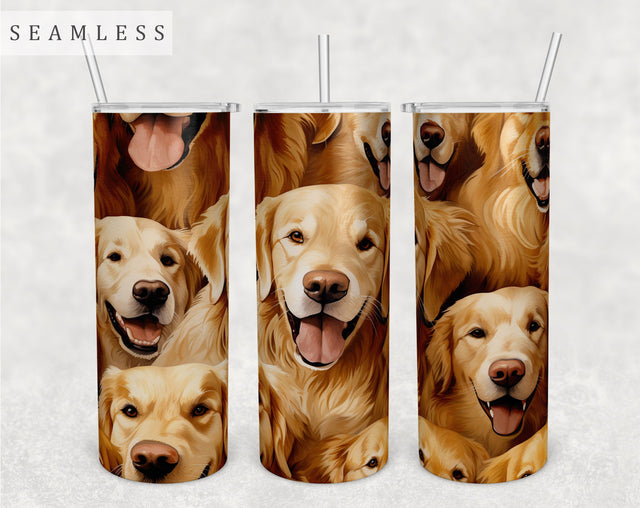 Multiple Golden Retrievers Tumbler Wrap, 20oz Skinny Tumbler Sublimation Design, Seamless Golden Retriever Tumbler PNG Sublimation HappyDesignStudio 