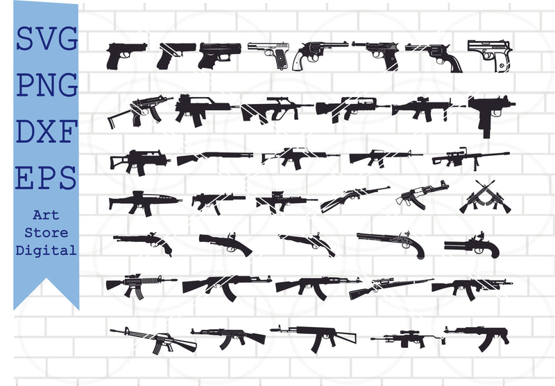 Multiple Gun Svg Bundle, Weapon Svg, Gun Svg, Pistol svg, Dagger Svg Png, Dxf, Eps Cut Files SVG Artstoredigital 