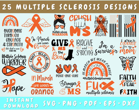 Multiple Sclerosis Awareness SVG Bundle, 25 Designs, Multiple Sclerosis PNG, Multiple Sclerosis Warrior SVG, Multiple Sclerosis Cut Files For Cricut, Silhouette SVG HappyDesignStudio 