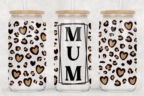 Mum Libbey Glass SVG | Leopard Print Hearts Glass Can Wrap SVG B Renee Design 