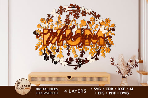 MUM Multilayer Cut Template Gift for Mother Mother's Day SVG LaserCutano 