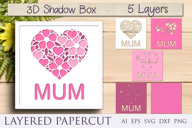 Mum shadow box svg, Mothers day 3d layered paper cut, Floral heart template 3D Paper AnastasiyaArtDesign 