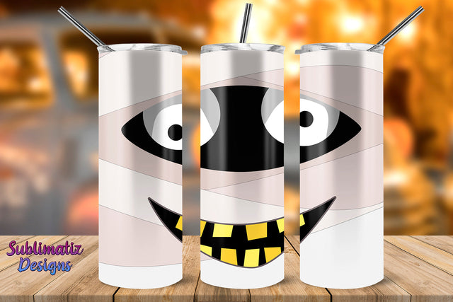 Mummy Halloween Design 20 oz Skinny Tumbler Wrap Tapered and Straight Template. Sublimation Sublimatiz Designs 