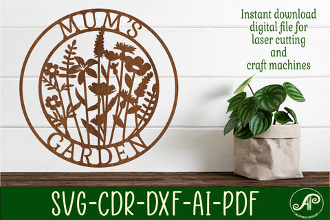 Mum's Garden sign svg laser cut template SVG APInspireddesigns 