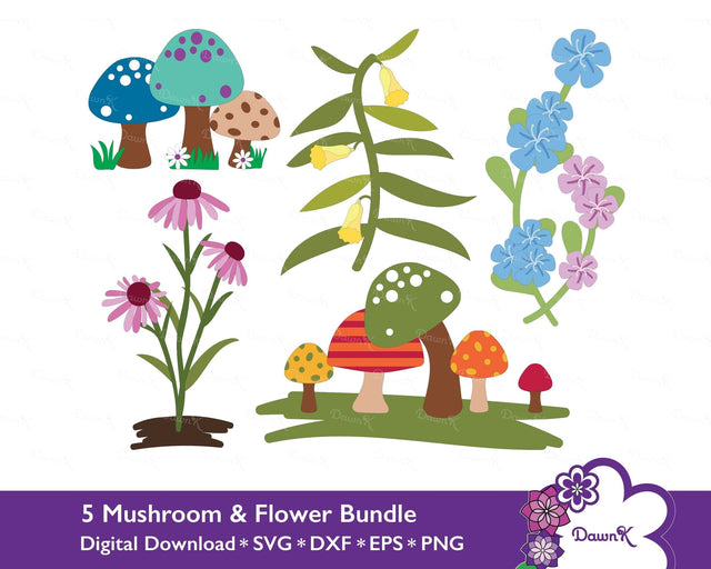 Mushroom and Flower Bundle - Five Whimsical SVG Designs SVG DawnKDesigns 