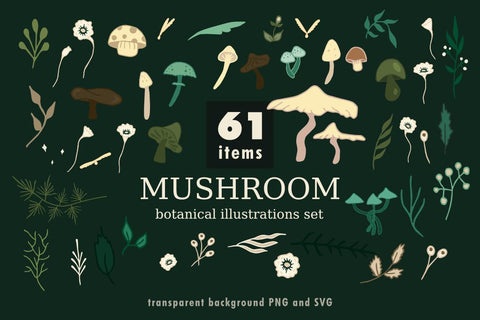 Mushroom botanical illustrations set. SVG Arts By Naty 