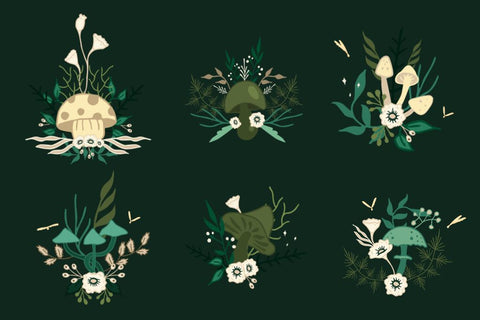 Mushroom botanical illustrations set. SVG Arts By Naty 