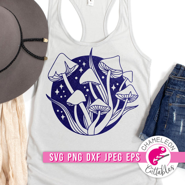 Mushroom Circle Retro Hippie svg png dxf eps jpeg SVG Chameleon Cuttables 