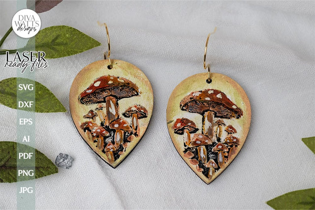 Mushroom Earrings SVG With Mushrooms For Glowforge Laser Earrings With Mushrooms SVG For Earrings For Glowforge Mushroom Earrings svg SVG Diva Watts Designs 