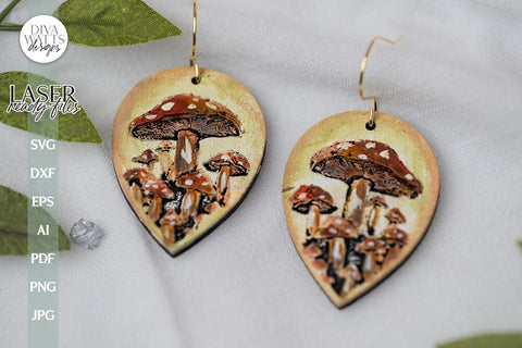 Mushroom Earrings SVG With Mushrooms For Glowforge Laser Earrings With Mushrooms SVG For Earrings For Glowforge Mushroom Earrings svg SVG Diva Watts Designs 