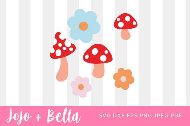 Mushroom Flower Bundle, Mushrooms clipart, Mushrooms svg, Mushroom drawing, Mushroom art, boho svg, svg bundle, wild and free svg, SVG Jojo&Bella 