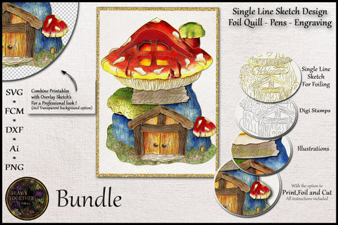 Mushroom House for Gnomes - Print n Sketch for Foil Quill - Bundle Sketch DESIGN DrawnTogether with love 
