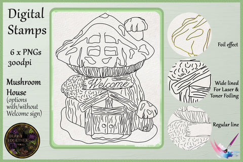 Mushroom House for Gnomes - Print n Sketch for Foil Quill - Bundle Sketch DESIGN DrawnTogether with love 