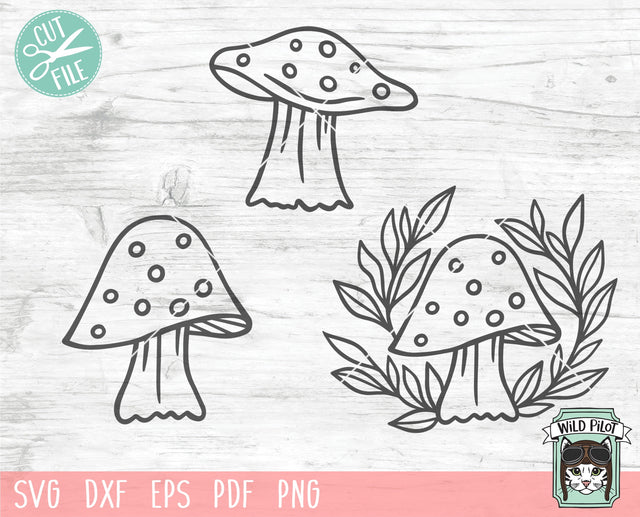 Mushroom SVG File, Mushroom Cut File, Mushroom Clipart, Mushroom Vector, Laurel Leaves svg file, Laurel Leaf svg, Mushroom png, Mushroom DXF SVG Wild Pilot 