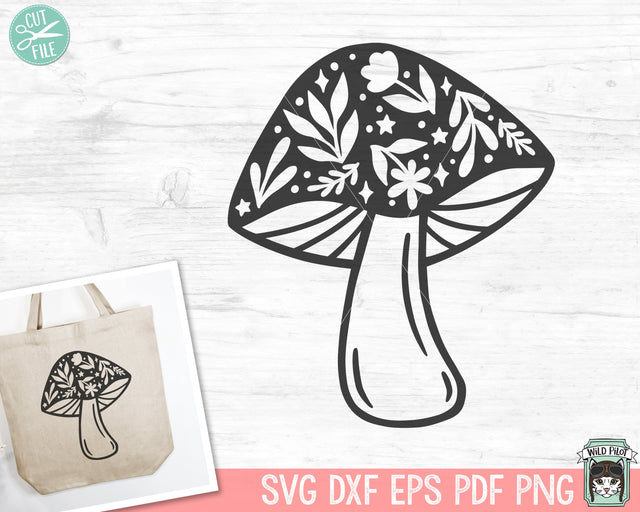 Mushroom SVG File, Mushroom Cut File, Mushroom Clipart, Mushroom Vector, Laurel Leaves svg file, Laurel Leaf svg, Mushroom png, Mushroom DXF SVG Wild Pilot 