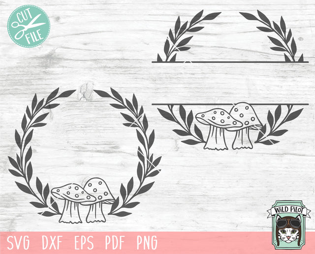 Mushroom SVG, Monogram Frame svg, Mushroom Split Monogram Frame SVG, Mushroom Wreath SVG, Wreath Cut File, Mushroom Cut File, Wreath Clipart SVG Wild Pilot 