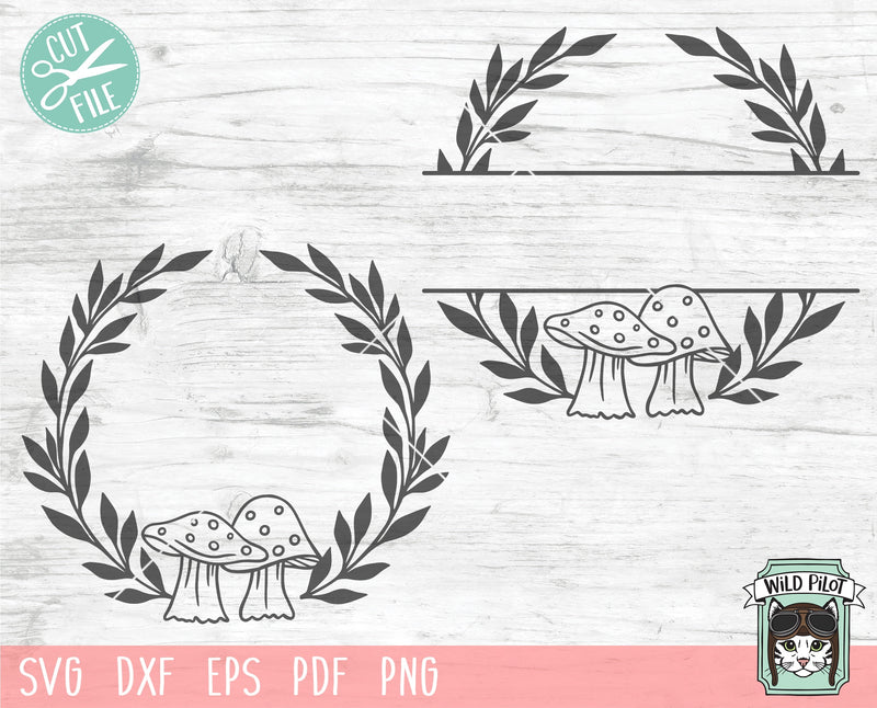 Mushroom SVG, Monogram Frame svg, Mushroom Split Monogram Frame SVG, Mushroom Wreath SVG, Wreath Cut File, Mushroom Cut File, Wreath Clipart SVG Wild Pilot 