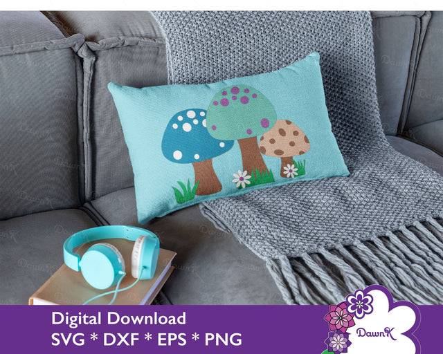 Mushroom Trio with Flowers SVG - digital mushroom svg, trippy mushroom svg, magical mushroom svg SVG DawnKDesigns 