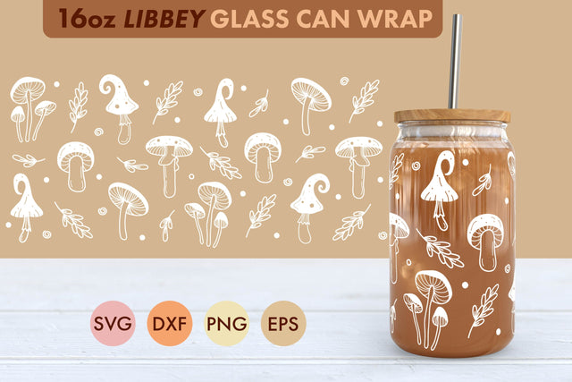 Mushrooms Cottage Core SVG 16 oz Libbey Glass Can Wrap SVG Freeling Design House 