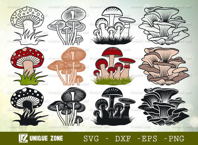 Mushrooms SVG Bundle, Vegetable Svg, Fungus Svg, Fungi Svg, Mushroom Clipart, Mushrooms Silhouette, Mushroom Vector Svg, SVG Unique Zone 
