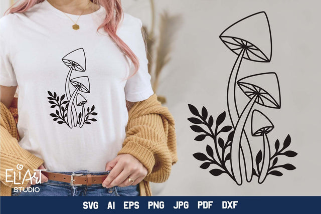 Mushrooms SVG Design, Mystical Mushroom Illustration PNG. SVG Elinorka 