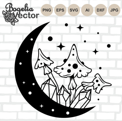 Mushrooms Svg, Mystical Mushrooms Cut file, Moon, Crystal, Magic, Celestial, Mushrooms Svg for Shirts, Halloween Svg Designs, Cricut, Png SVG BogeliaVector 