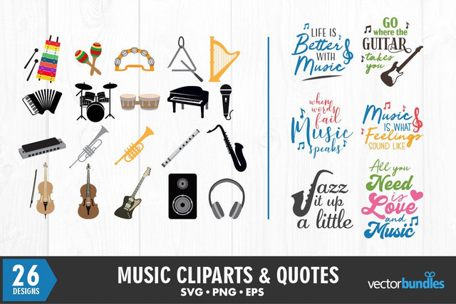 Music clipart and quote svg bundle SVG vectorbundles 