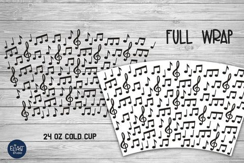 Music Cold Cup Wrap, Music Notes and Treble Clef SVG, Full Wrap. SVG Elinorka 