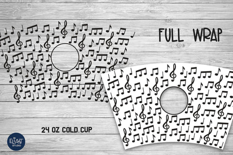 Music Cold Cup Wrap, Notes and Treble Clef SVG, Full Wrap SVG. SVG Elinorka 