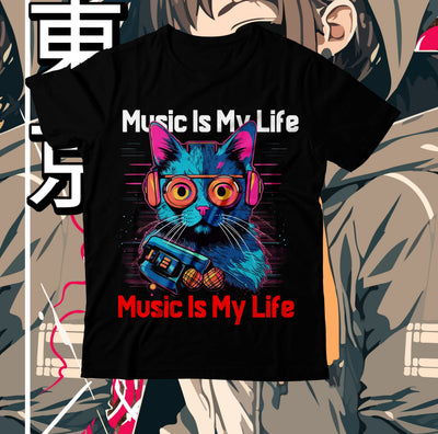 Music Is My Life SVG Cut File, Music Is My Life SVG Design, Cat Clipart Design, Cat Graphic T-Shirt Design,Cat SVG Cut File, Cat SVG Bundle, Cat Retro SVG SVG BlackCatsMedia 