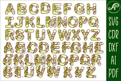 Music letters alphabet set. 52 layered letters. SVG APInspireddesigns 