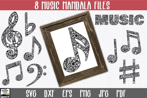 Music Mandala SVG Bundle - 8 Mandala Music Notes SVG Old Market 