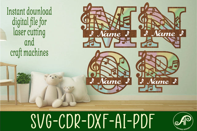 Music monogram letter bundle Name signs SVG 3 layer SVG APInspireddesigns 
