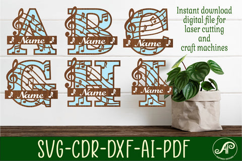 Music monogram letter bundle Name signs SVG 3 layer SVG APInspireddesigns 