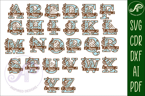 Music monogram letter bundle Name signs SVG 3 layer SVG APInspireddesigns 