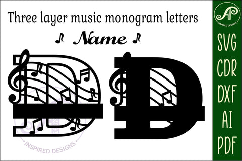 Music Monogram Letter D SVG Cut File SVG APInspireddesigns 